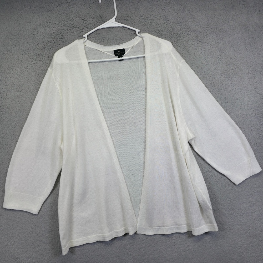 Worthington‎ Cardigan Womens 1X White Open Front Coastal Minimalist Layering
